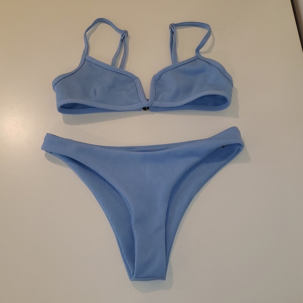 Zaful Ribbed V Wired Cami Bikini Set
